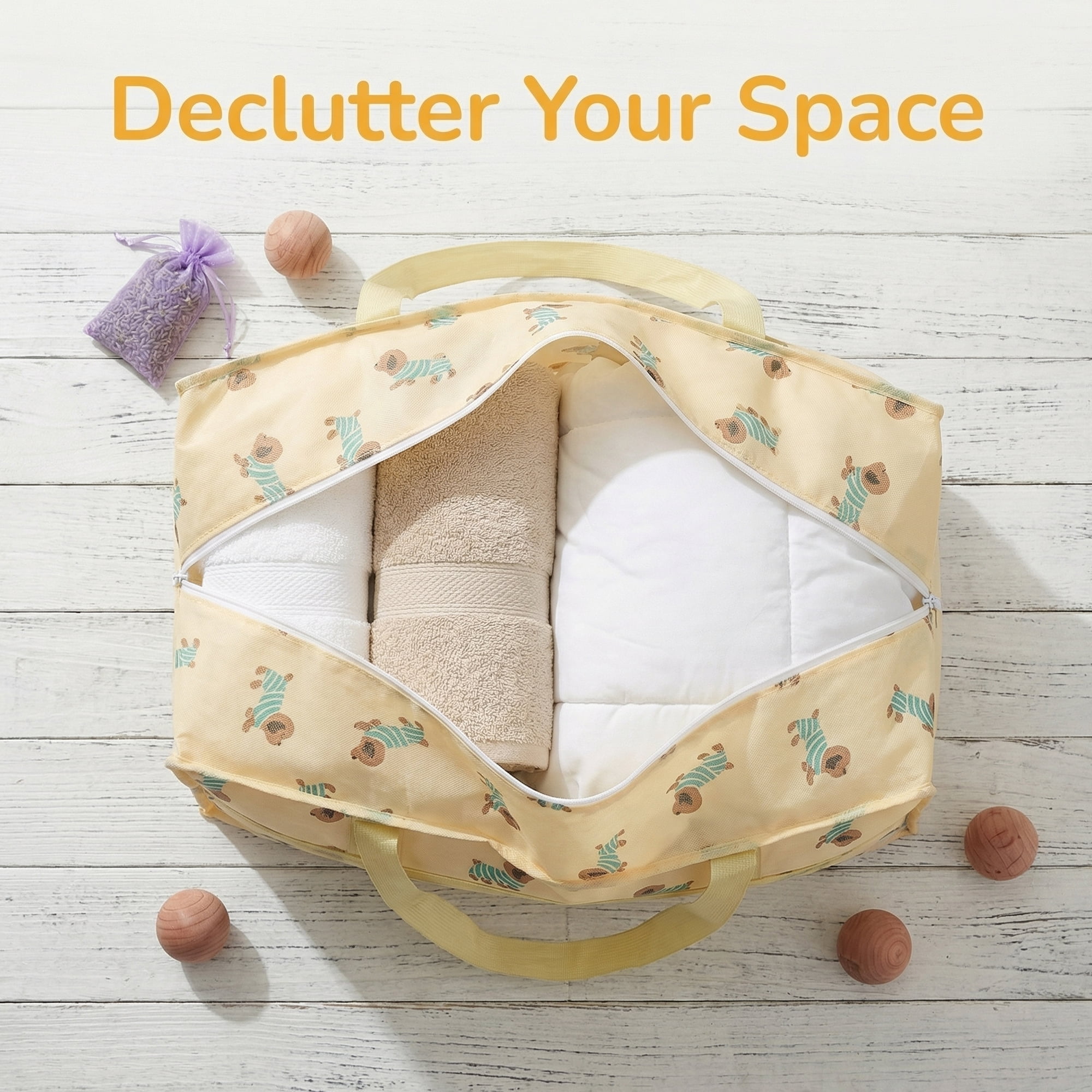 Unique Bargains Floral Clothes Storage Bags for Organizing Clothing Beige 31.5"x19.7"x9.8"