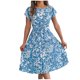 thumbnail image 1 of Vestido Corto de Verano Elegante Estampado Cintura Grande Doblado Plisado, Cuello en V de la Mitad de la Manga para el Uso Diario, de Primavera Y Casual, 1 of 5