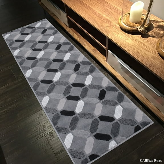 Grey AllStar Modern Runner. Contemporary Woven Area Rug. Drop-Stitch Weave Technique. Carved Effect (2' 0" x 7' 0")