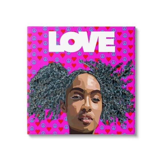 Stupell Industries Patterned Pink Love Peace Sign Hearts Person , 24 x 24, Design by Lynnda Rakos