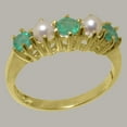thumbnail image 2 of LBG British Made 18k Yellow Gold Natural Emerald & Cultured Pearl Womens Eternity Ring - 33 size options - Size 4, 2 of 7