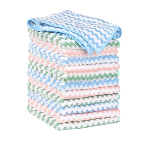 Pa?o de limpieza de microfibra REGALWOVEN, paquete de 12, trapos altamente absorbentes sin pelusa, toallas de limpieza reutilizables y lavables, tama?o 12" x 12"