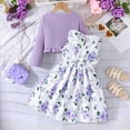 thumbnail image 4 of Spazoro Girls Floral Dress Set, Sleeveless Dress Casual Solid Knitted Ruffled Cardigan 2 PC Outfit Set for Kids Purple Size 4-5, 4 of 8