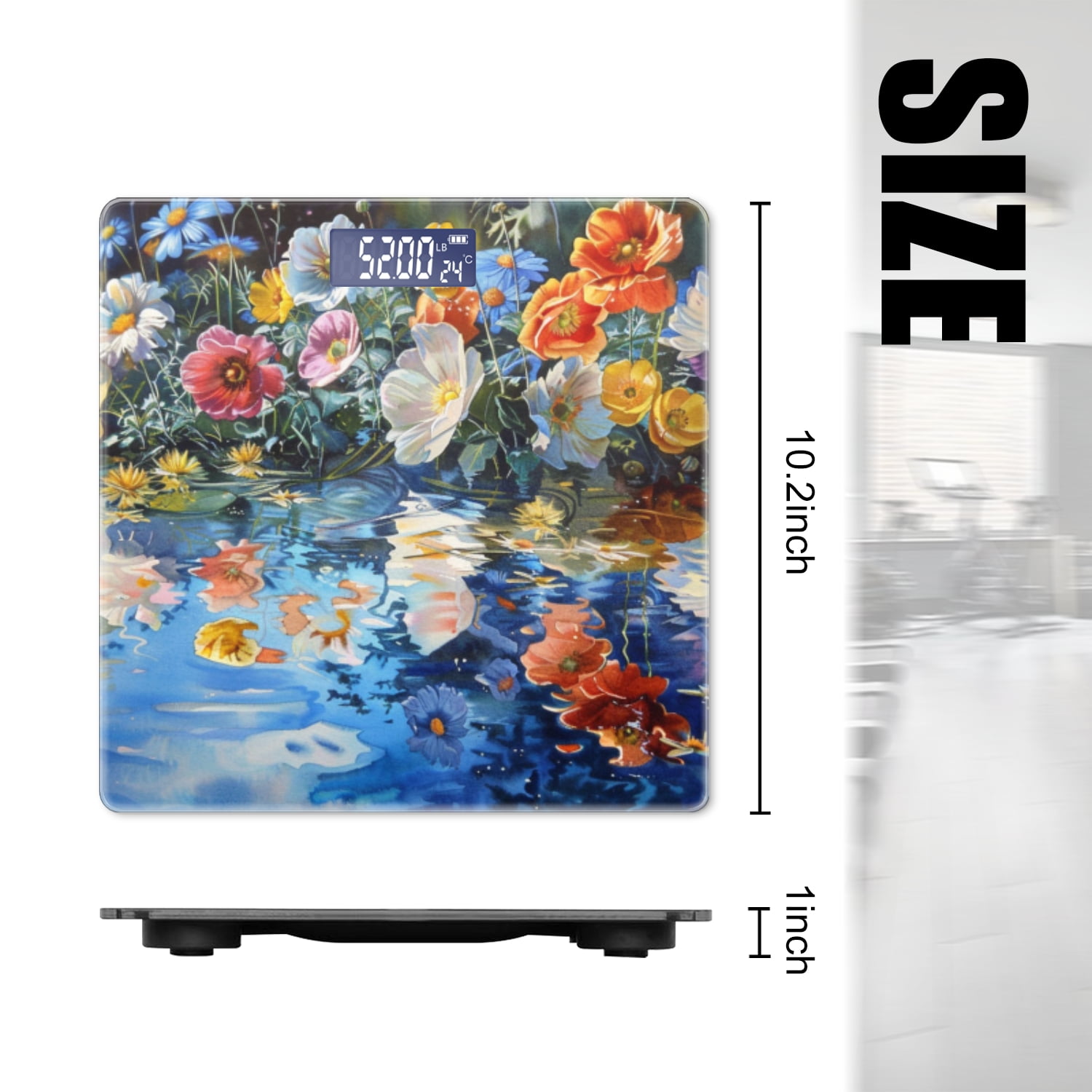 High Precision Body Weight Scale Smart Bathroom Scales with Large LCD Display(400lbs),Decorative for Bedroom-Wildflowers Floating On The Surface Reflecting In Clear Blue Waters