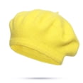 thumbnail image 2 of Women's French Beret Hat Solid Color Classic Traditional Artist Cap Light Yellow One Size, 2 of 3