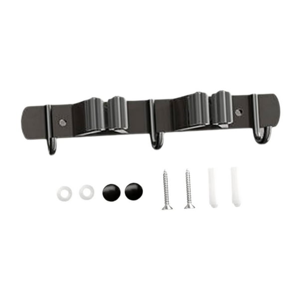 Soporte para trapeador y escoba, fácil de usar, para montar en la pared, para garaje, lavandería, jardín. 2 estantes 3 ganchos