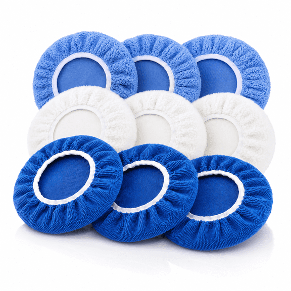 9PCS Polishing Bonnet Pads,9 to 10 Inch Polisher Bonnet Buffer Bonnets Waxers Bonnet,Buffing Pad Cover Waxing Bonnet,Mix Pack 3 Microfiber 3 Coral Fleece 3 Woolen for Car Polisher