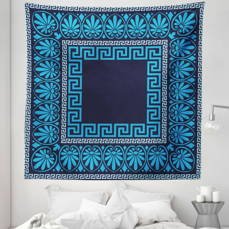 Greek Key Tapestry Grecian Meandros Pattern Intricate Lines Floral Cultural Art Fabric Wall Hanging Decor for Bedroom Living Room Dorm 5 Sizes Dark Blue Blue by Ambesonne Walmart