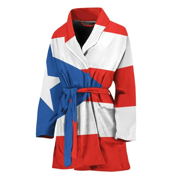 Puerto Rican Flag Women Bathrobe One Size Univeral Fits, Puerto Rico Fashion Lightweight Plush Fleece Long Robe For Women