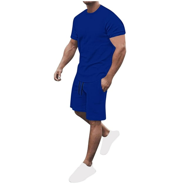 Styesk Mens Outfits 2 Piece Summer Men's Short Sleeved Set Breathable Sports Set Solid Color Short Sleeved With Five Point Shorts Short Sleeved Round Neck Top/shirt Set