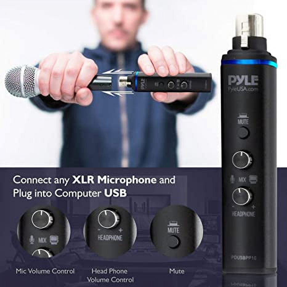 PYLE PDUSBPP10 - Microphone XLR-to-USB Adaptor - USB Mic Interface with Volume Control, Easy USB Plug-and-Play (+48V Phantom Power)