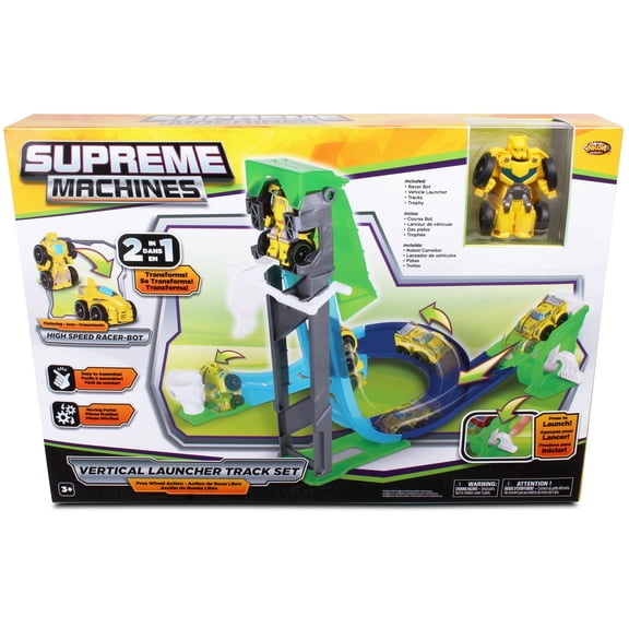 NKOK Supreme Machines: High Speed Racer-Bot Vertical Launcher Track - Rocket Bot #42032, Transforming 2-In-1 Car & Robot, Easy Assembly, 13 Piece Set, For Ages 3 