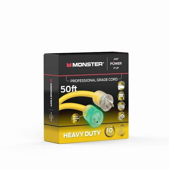 Monster 3018452 50 ft. Just Power It Up Outdoor Extension Cord, Yellow - 10-3 SJTW - Pack of 2