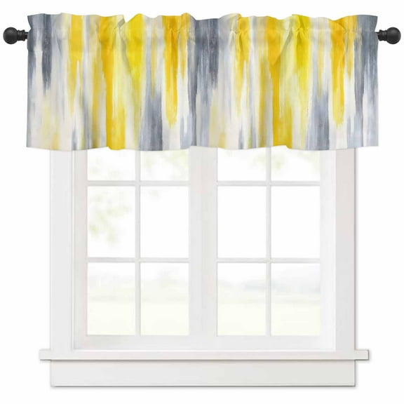Yellow Gray White Valances for Windows Farmhouse Kitchen Curtains Valances Rod Pocket Valance Curtains for Kitchen Windows Farmhouse Gradient Abstract Art Window Valances for Bathroom Bedroom 42"x18"