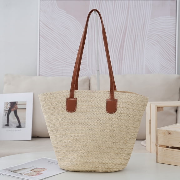 Straw Woven Tote Bag For Women Summer Beach Handmade Hollow Mesh Shoulder Bag Lightweight Durable Fashionable