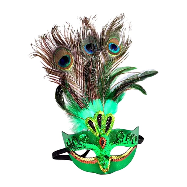 Máscara de plumas de pavo real con banda elástica y purpurina para Halloween Tela compuesta de PVC