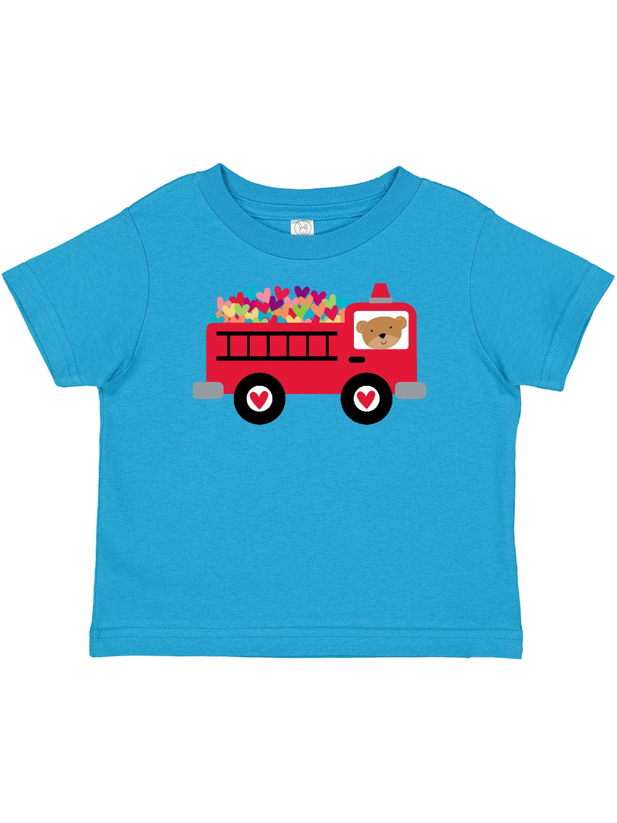 inktastic Valentine Fire Truck Heart Bear Toddler T-Shirt 