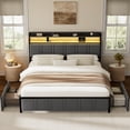 thumbnail image 5 of GUNAITO King Bed Frame with Storage Headboard, 2 Drawers Platform Upholstered LED Bed Frame with USB Ports & Outlets Gray, 5 of 9