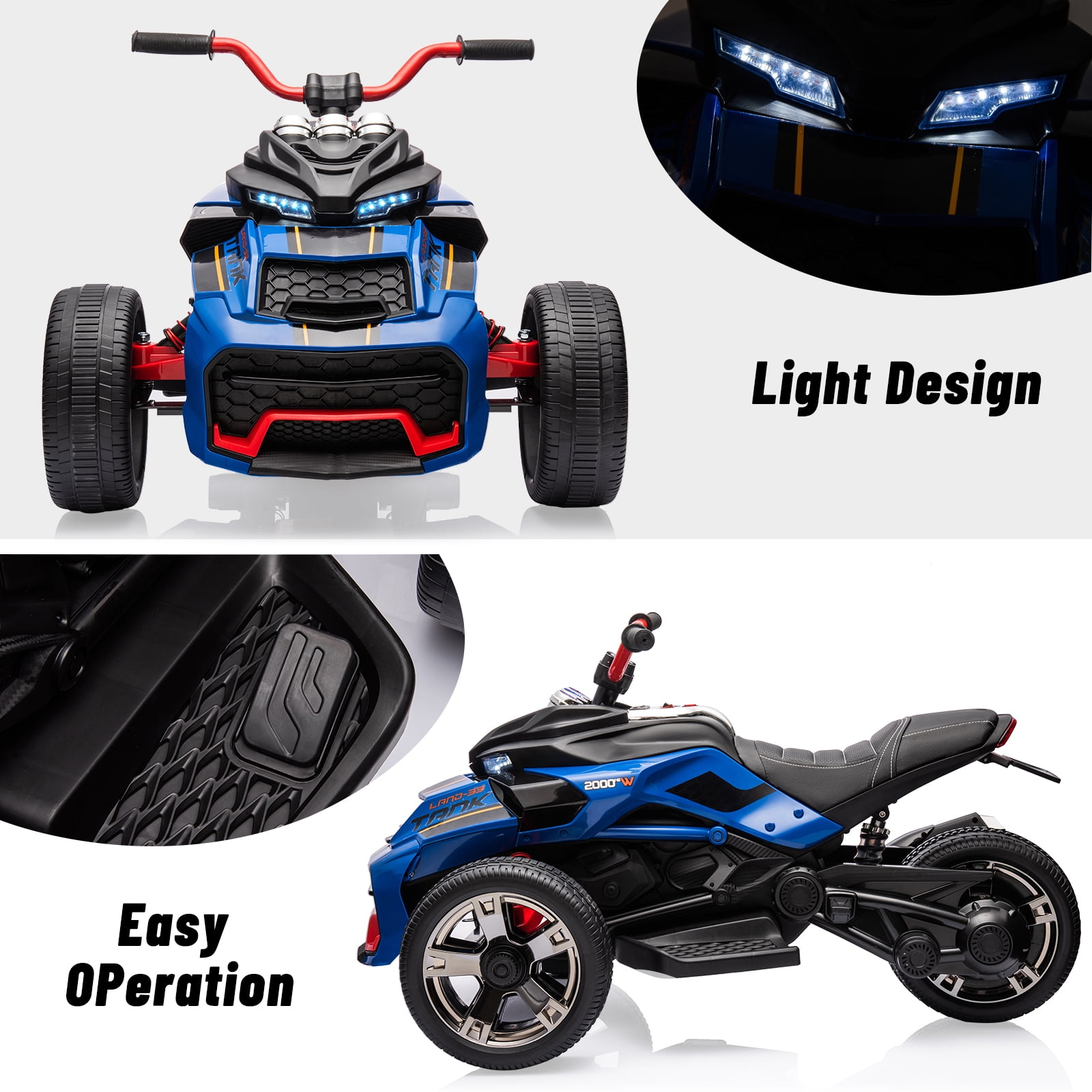Accreate 12V 3 Wheeler Ride On ATV Electric Motorcycle, Battery Powered Electric Vehicle for Kids Gift