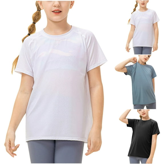 Cethrio Kids Girls T-Shirts, Short Sleeve Sports Casual Dancewear Summmer Tops White Size 4-5 T