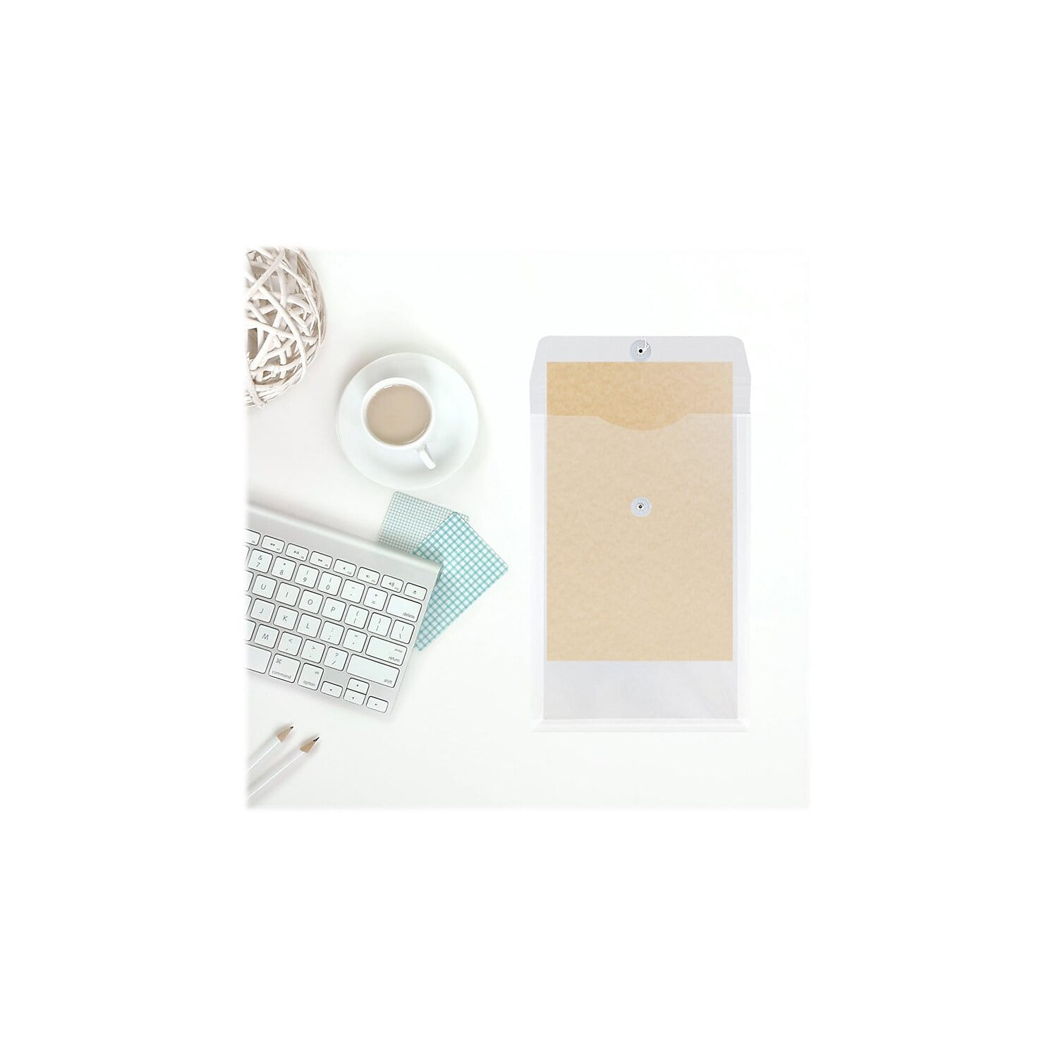 JAM Paper Plastic Envelopes, 9.8x14.5, Clear, Button String, Legal Open End, 12/Pack