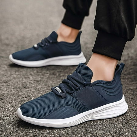 

Mens Shoes Summer Large Size Casual Breathable Mesh Fashion Casual Shoes Running Sneakers Dark Blue 11.5