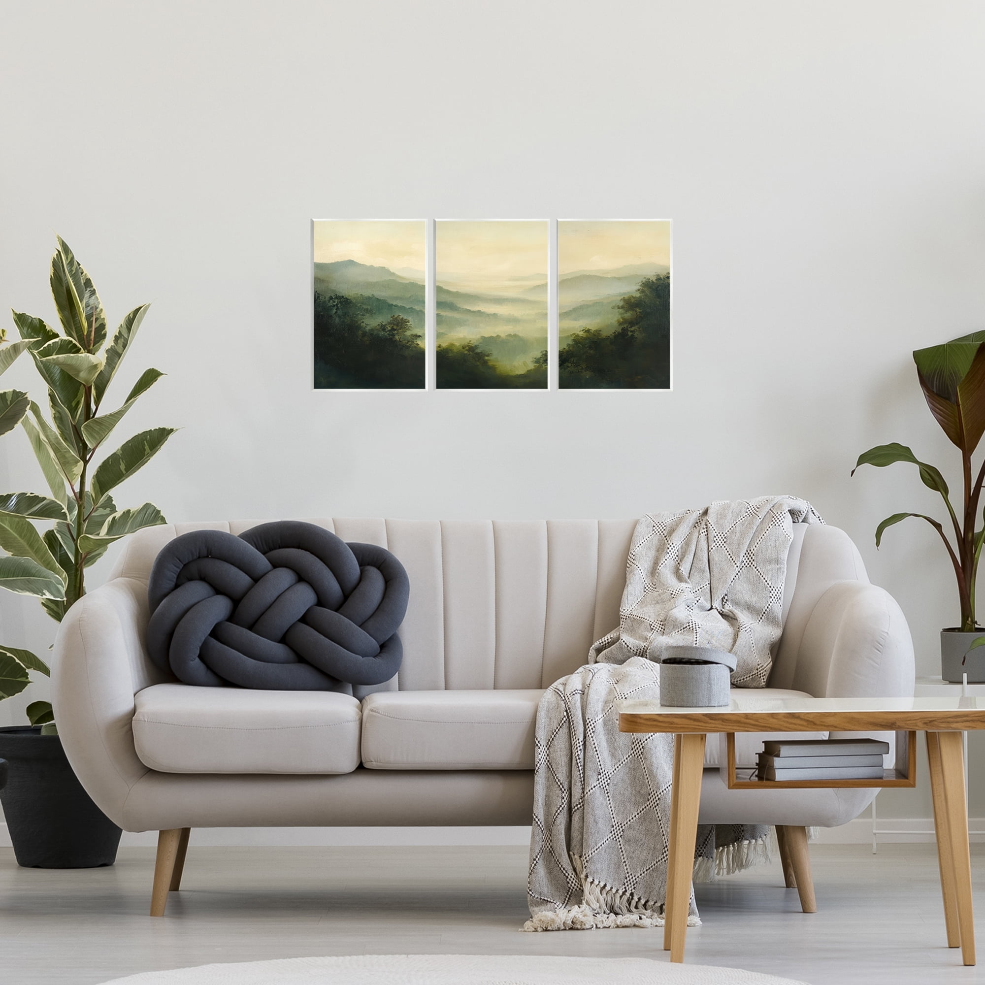 Stupell Industries Through The Haze Mountain Panorama 3 Piece Wall Plaque Art Set, design by Petal Prints Design