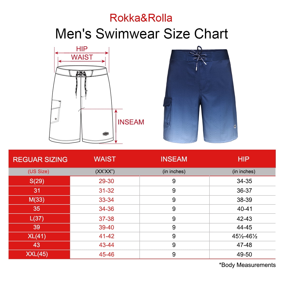 Rokka&Rolla Men's 9" NO Mesh Liner Board Shorts Quick Dry Swim Trunks, up to Size 2XL