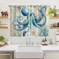 thumbnail image 2 of Teal Octopus Coastal Kitchen Curtains Window Panels, Vintage Summer Beach Nautical Insulated Window Treatment Curtain, Grommet Curtains for Bedroom/Living Room/Bathroom, 2 Piece 52"Wx72"L, 2 of 8