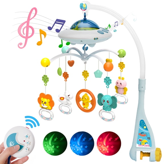 FVLOENG Musical Baby Crib Mobile with Lights and Rotating Figures, Decorative Hanging Toy