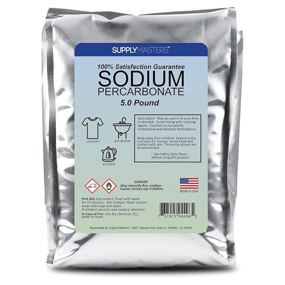Sodium Percarbonate Powder 5 lbs - Oxygen Bleach, Laundry Booster & Stain Remover - Versatile Cleaning Agent for Clothes, Household & Lab Use