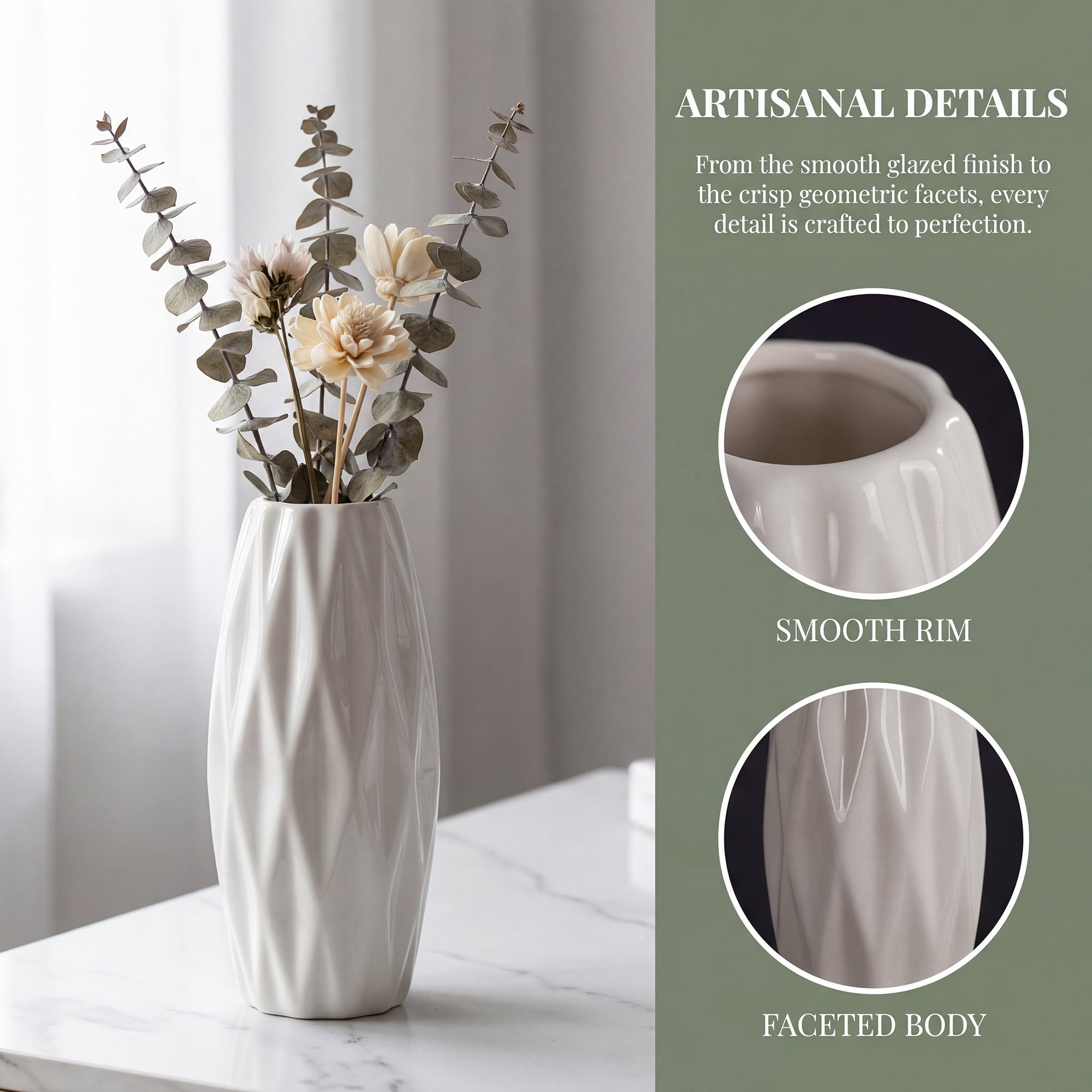 Unique Bargains Small Ceramic Modern Vase Matte Decorative Flower Vase for Desktop White