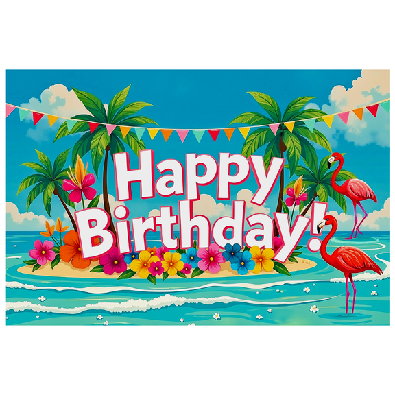 Tropical Island Themed Happy Birthday Banner Backdrop Party Decorations Photography Props for Birthday Party Beach Party Summer Party