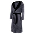 thumbnail image 3 of Innerwin Bath Robes Hoodie Men's Wrap Robe Winter Long Sleeve Soft Dressing Gown Gray Black 3XL, 3 of 6