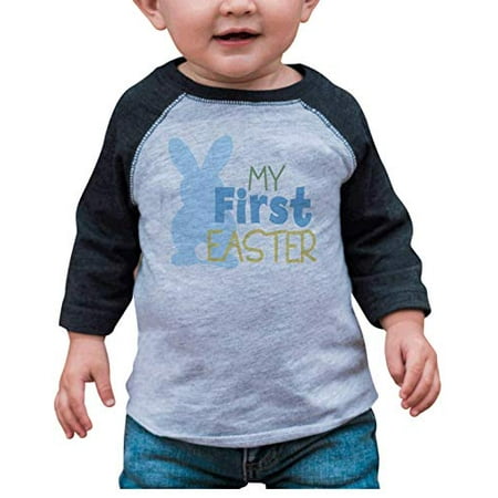 

7 ate 9 Apparel Baby Boys My First Easter Happy Easter Grey Raglan