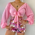 thumbnail image 4 of Puntoco Mujeres Moda Sexy Verano Casual Con Cordones V-Cuello Top Camisa Impreso Pantalones Cortos Conjunto De Dos Piezas Puntoco Puntoco-5348, 4 of 9