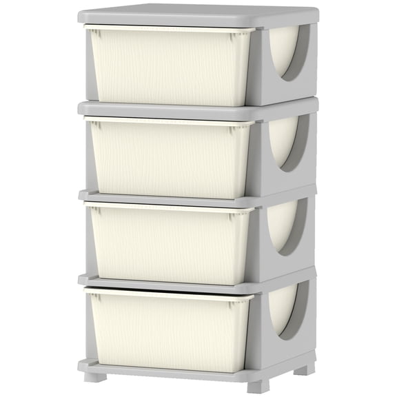 30 Inch 4 Tier Storage Unit Dresser Tower with 4 Drawers, Cream White