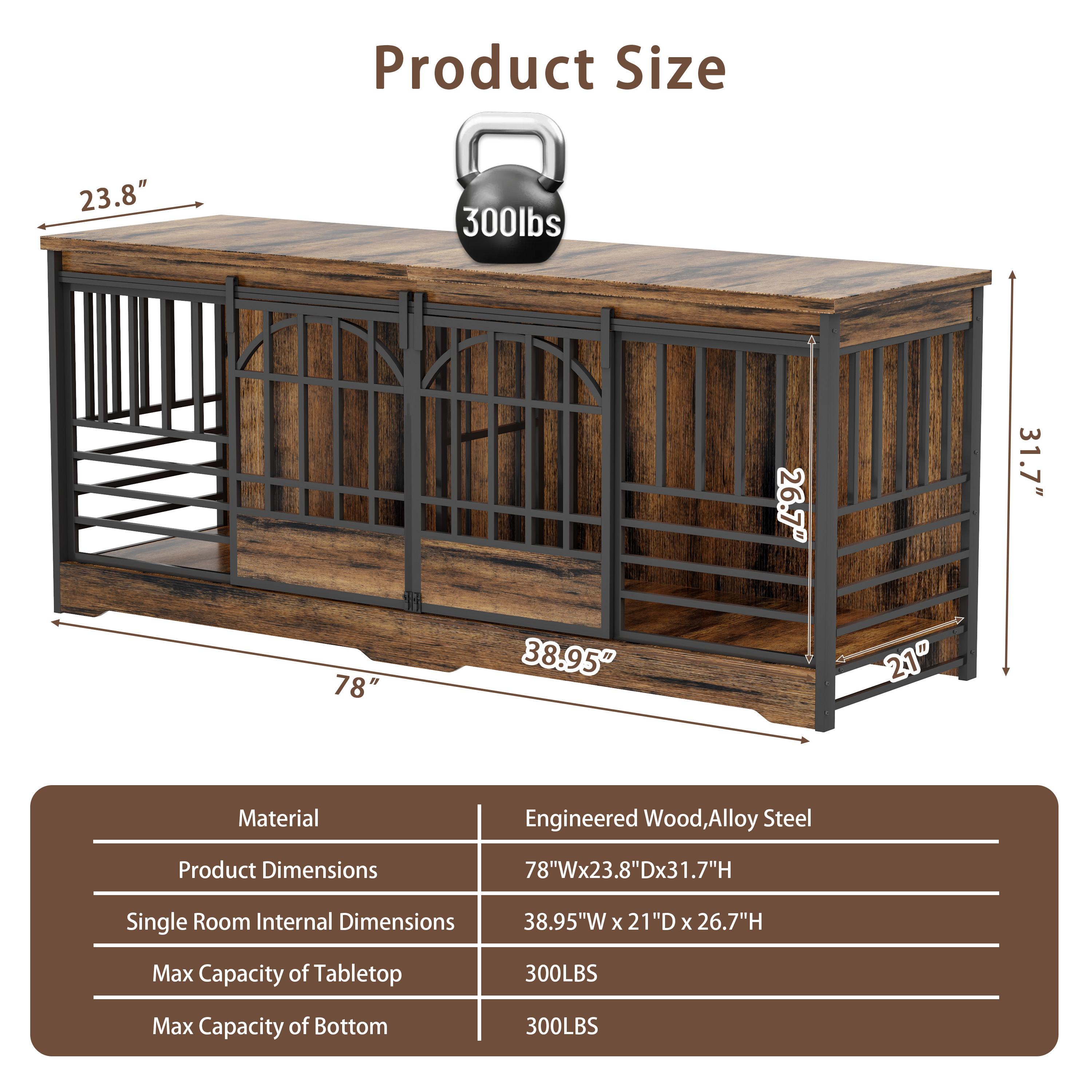78 inch Dog Crate Furniture XXL Dog Cage Heavy Duty Dog Kennel Indoor with Removable Shelf Divider,Extra Large Double Cage Large Breed