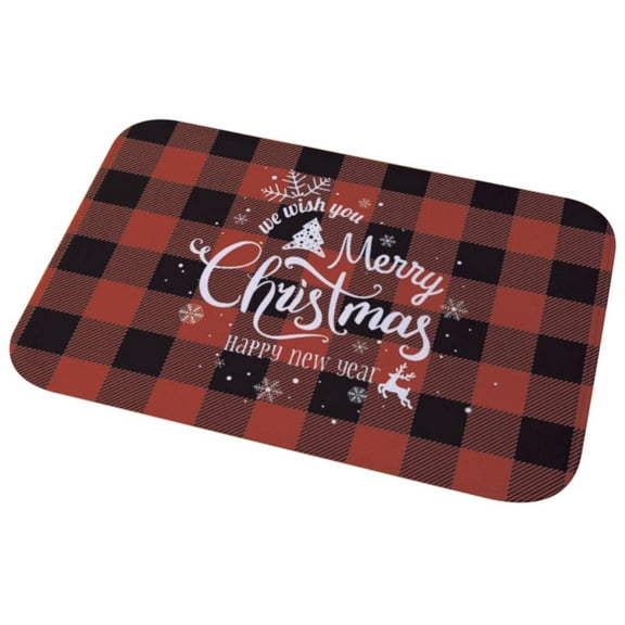 Merry Christmas Door Mats Non-Skid Christmas Buffalo Plaid Rugs Xmas Holiday Welcome Floor Mats Indoor Outdoor Welcome Doormat