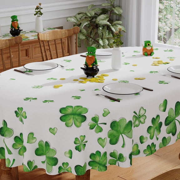St Patricks Day Tablecloth Oval 60x84 Inch, Washable Green Shamrock Lucky St Patricks Tablecloth Spring Holiday Waterproof Scalloped Edge Table Cloth Home Party Picnic Table Decorations
