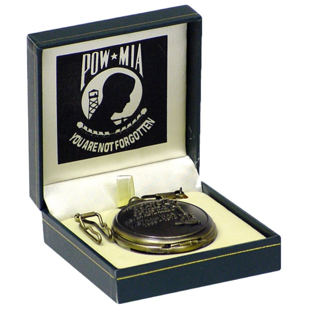 TreasureGurus Bronze POW MIA Ornate Men's Pocket Watch&Chain Mens