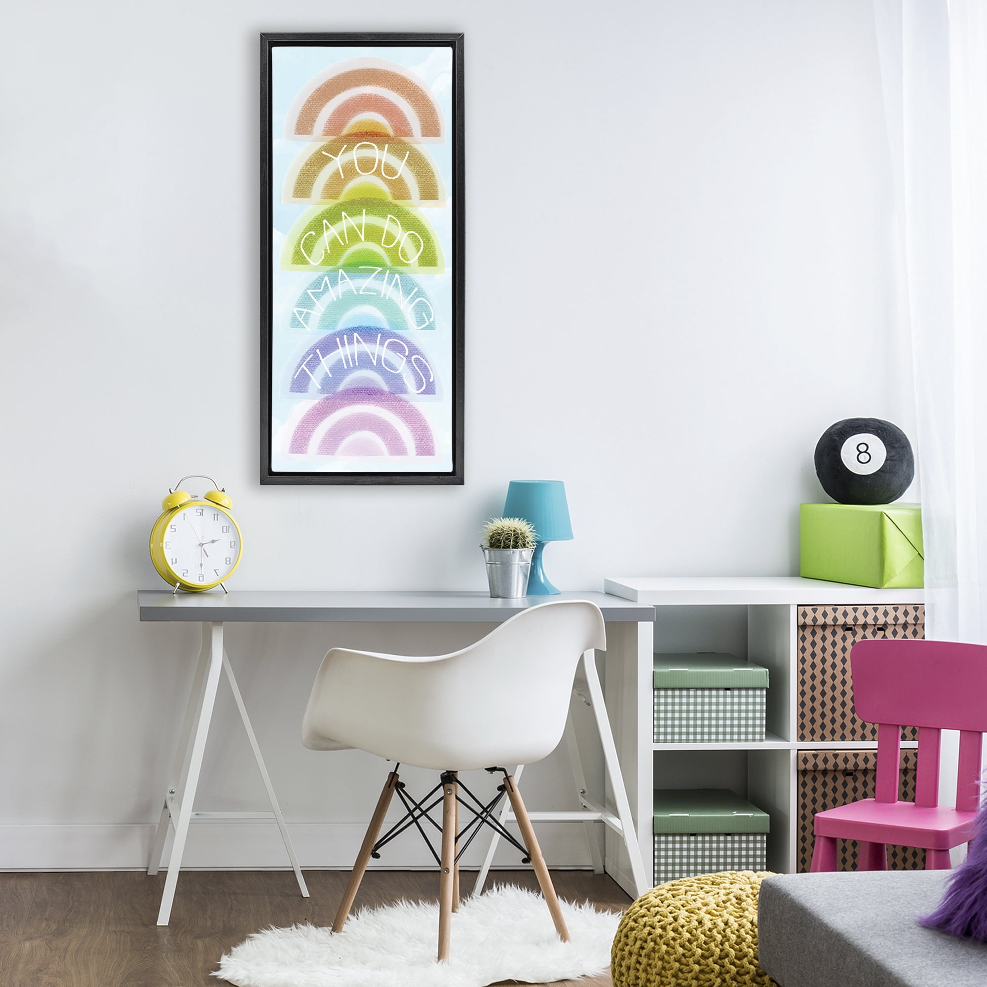 Stupell Industries Amazing Things Rainbow Encouragement Black Framed Floater Canvas Wall Art, design by Lil' Rue