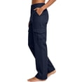 thumbnail image 5 of Women's Mid-Rise Loose Fit Cargo Boot Pants with Side Pockets Utility Pants for Casual Hiking Outdoor Activities Dark Blue L(L), 5 of 6