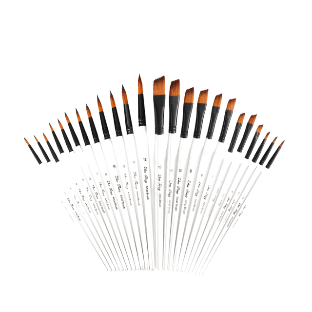 24 Pinceles De Nilón Para Pintura Acuarela, Acrílico, Blanco