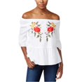 thumbnail image 2 of Vintage America Womens Embroidered Knit Blouse, White, X-Small, 2 of 2