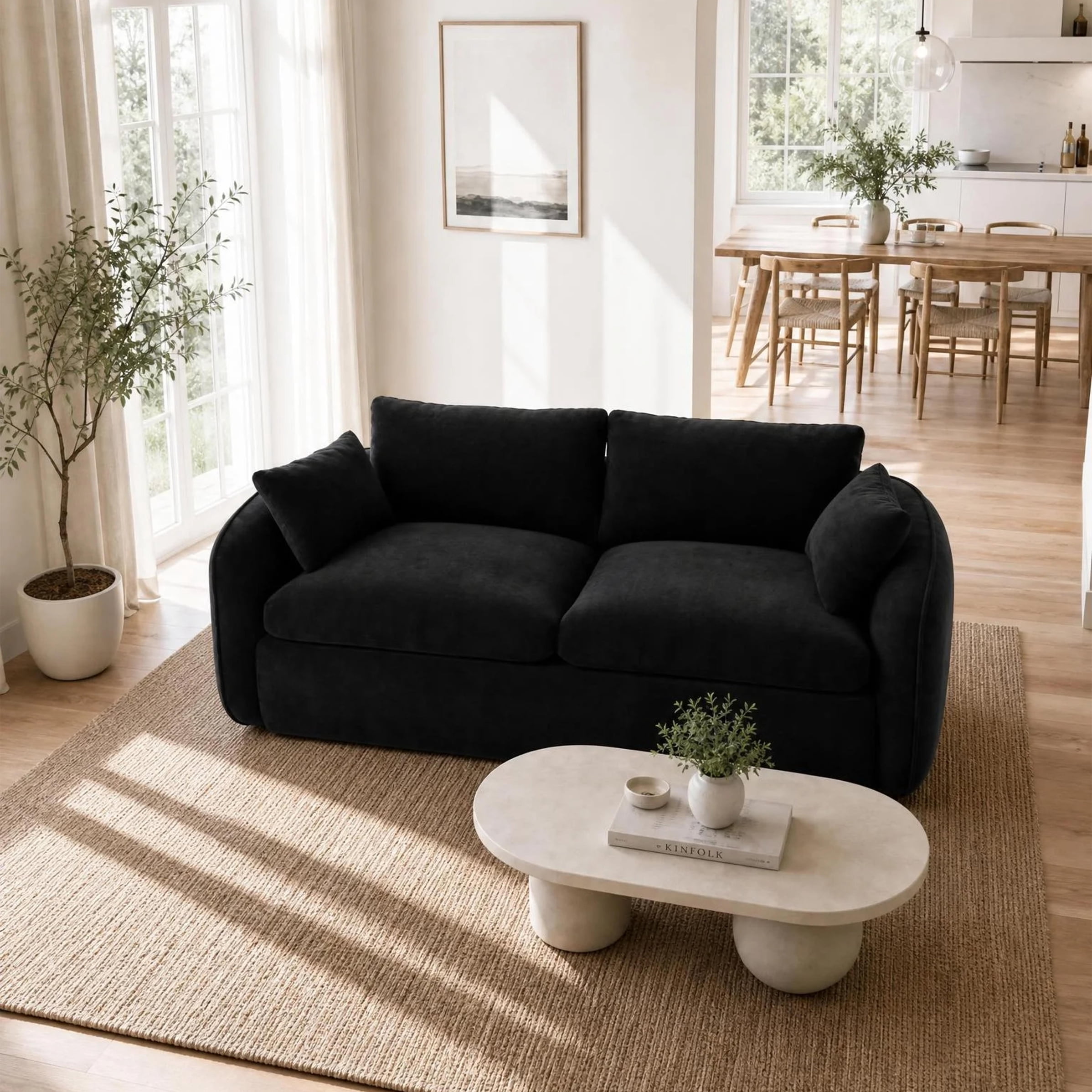 Garitin Loveseat Sofa and Two Seater Couch 78.7 Inch, Foam Filled Suede Fabric Living Room Furniture for Apartment, Black