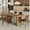 Table + 4 Brown chairs-Style 4, variant on LUFTUT 64.5" Modern Farmhouse Wood Dining Table, Rectangular Kitchen Table with Sculptural Pedestal Base & Glass Inlays, Large Dinner Table for 4-6 People