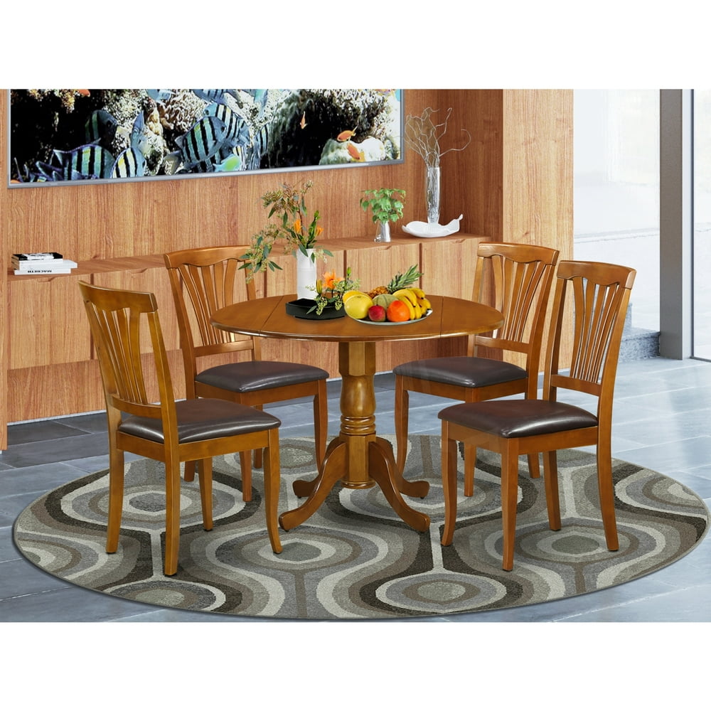 Kitchen Table Set-Dining Table And 4 Kitchen Chairs-Finish:Saddle Brown,Number of Items:5,Shape 