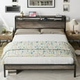 thumbnail image 6 of Merluxy King Size Bed Frame Industrial Platform Bed with Charging Station, 2-Tier Storage Headboard/ No Box Spring Needed/ Noise-Free/ Rustic Gray, 6 of 8