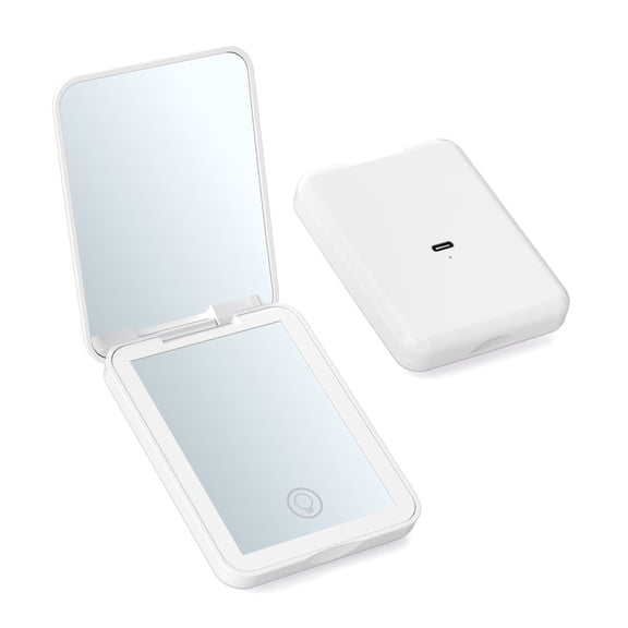 Rechargeable Pocket Mirror, Double Sided 1X/3X Magnification Compact Vanity Mirror, 3 Color Lights, Dimmable, Small Portable Wallet Mirror, Lighted Travel Mirror for Women Gifts(White)